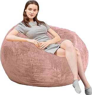 Bean Bag Chairs with Faux Rabbit Fur Cover, 3 ft Giant Memory Foam Bean Bag Chairs for Adults/Teens with Filling,Ultra Soft Faux Fur Fabric, Round Fluffy Sofa for Living Room Bedroom College Dorm