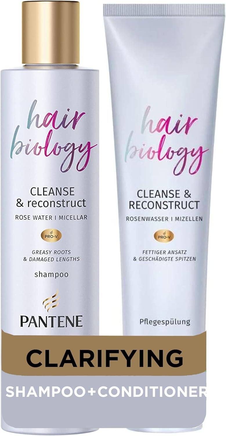 Pantene Pro-V Hair Biology Shampoo & Conditioner Set, Cleanse & Reconstruct 250ml, for greasy roots & damaged lengths