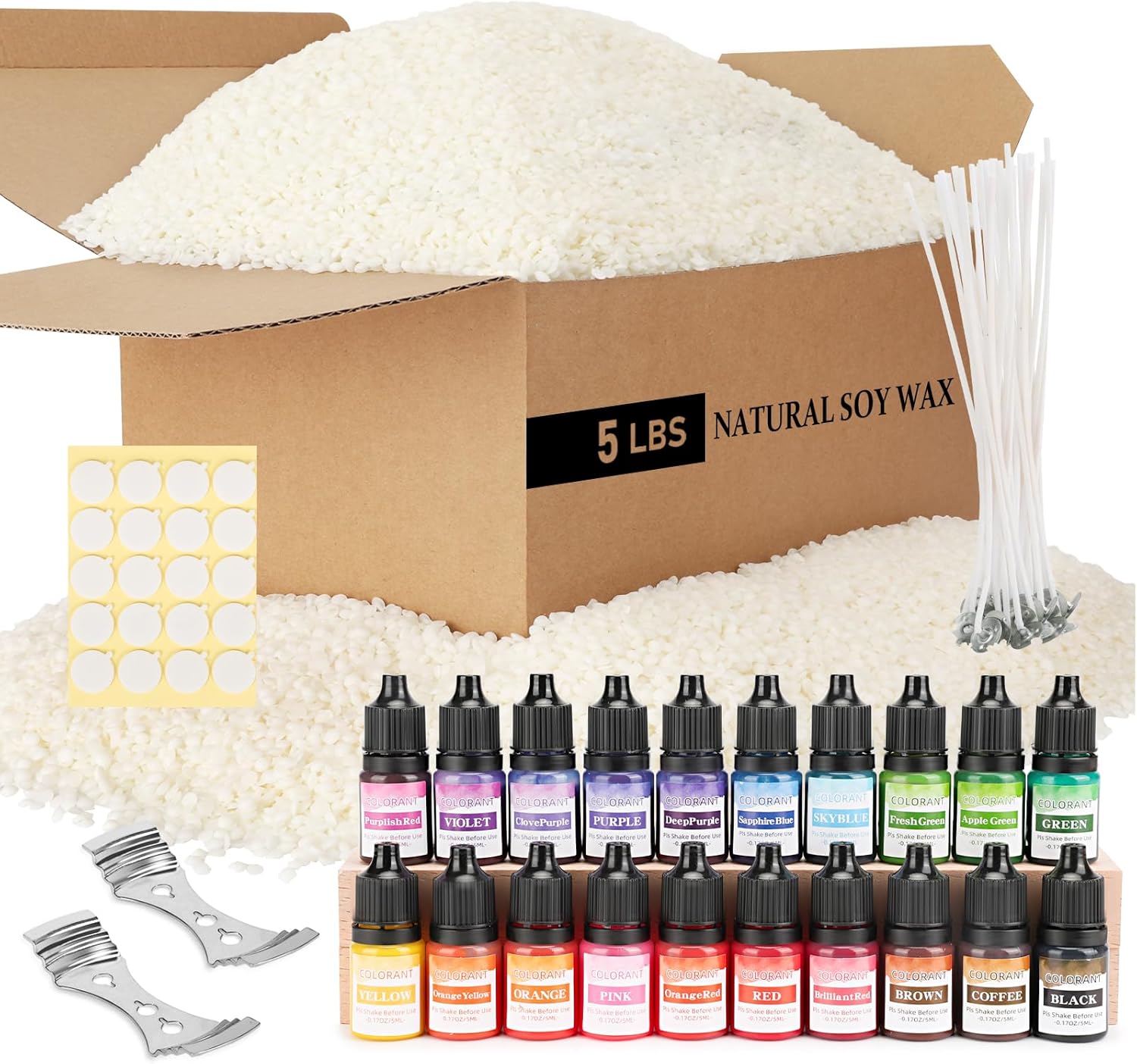 SAEUYVB Soy Wax for Candle Making,5lbs Natural Soy Wax Pellets with 20 Color Liquid Dye,20 Cotton Wicks,Complete Candle Making Supplies for Adults- Ideal for Home Decoration & DIY Gifts