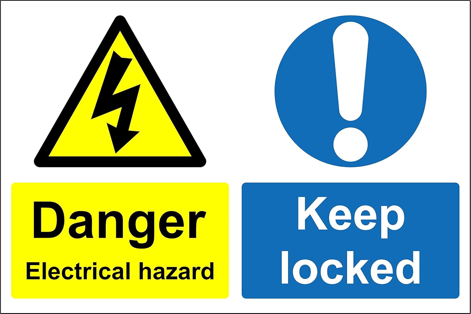 Danger electrical hazard keep locked safety sign - Self adhesive sticker 200mm x 150mm