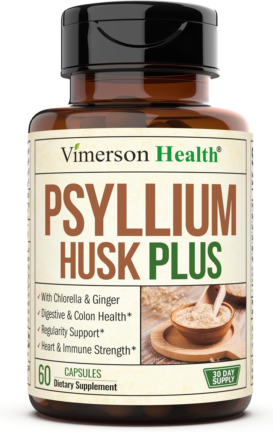 Psyllium Husk Powder Capsules. Fiber Supplement for Digestive, Colon & Gut Health - Dietary Fiber Pills with Ginger Root to Help Keep You Regular. Antioxidant Support. Vegan, Non-GMO. 60 Capsules