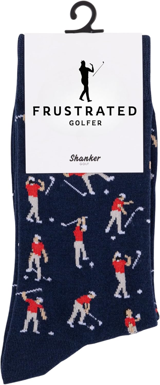 Shanker Golf Socks - Funny Angry Golfer Socks - Funny Golf Gift for Men - 1 Pair, Blue, Size 9-12 UK - Fun Novelty Golf Socks