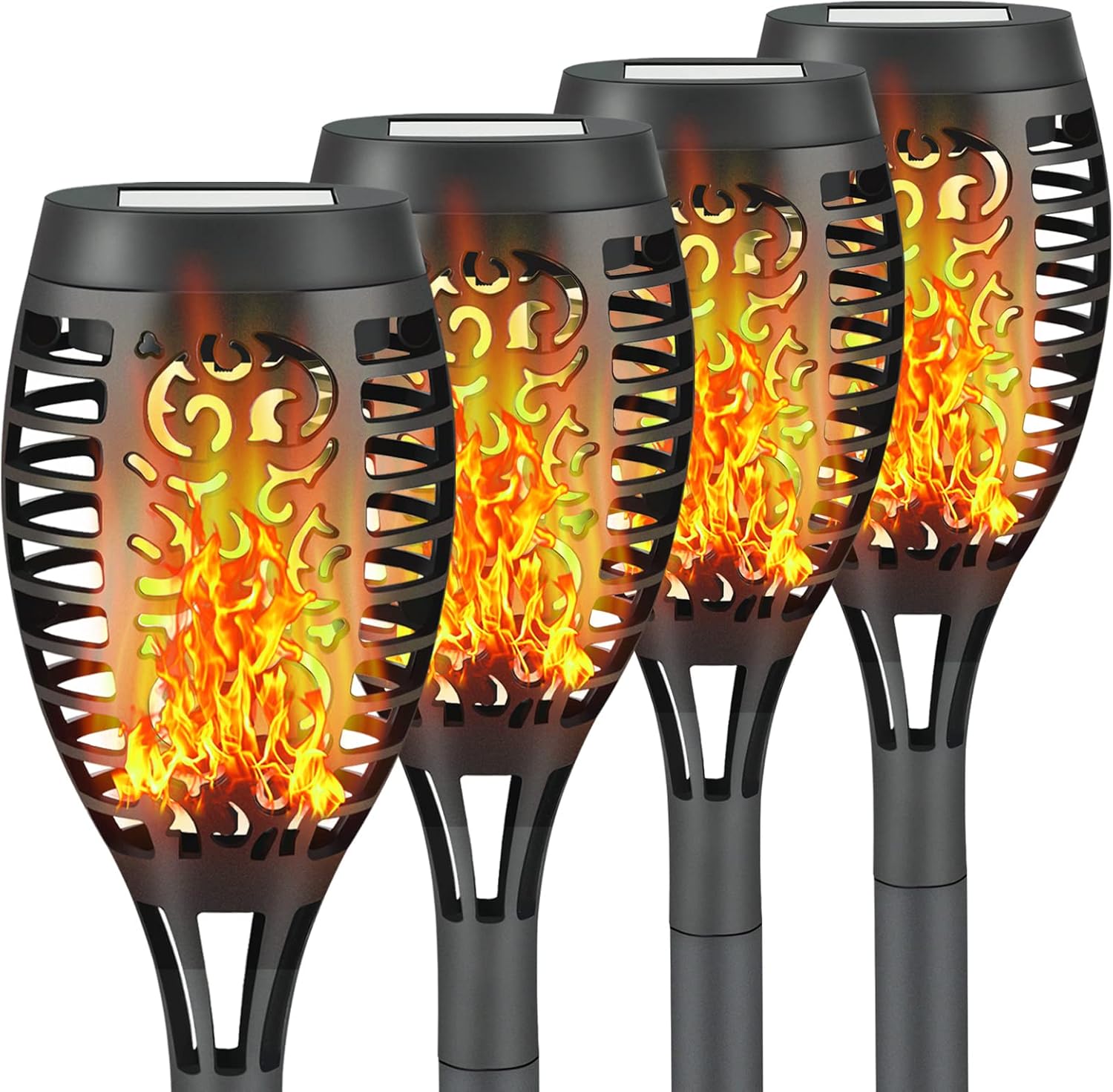 4 Pack Led Solar Torch Light with Flickering Flame Outdoor Waterproof Halloween Decorations, Solar Torches Stake Lights, Auto On/Off Garden Lights Decorations