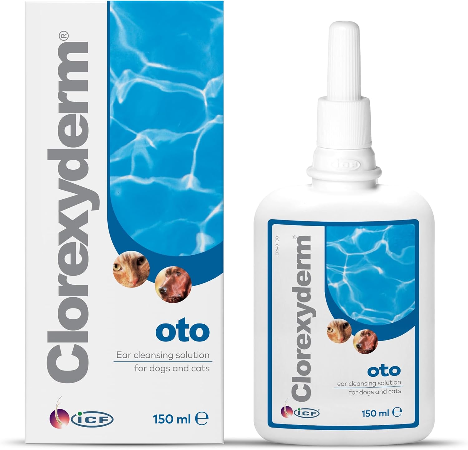 ICF Clorexyderm® oto Cat & Dog Ear Cleaner Solution Ear Wax Removal Ear Drops in a Dropper Bottle for Bad Odour Sensitive or Itchy Ears - 150 ml