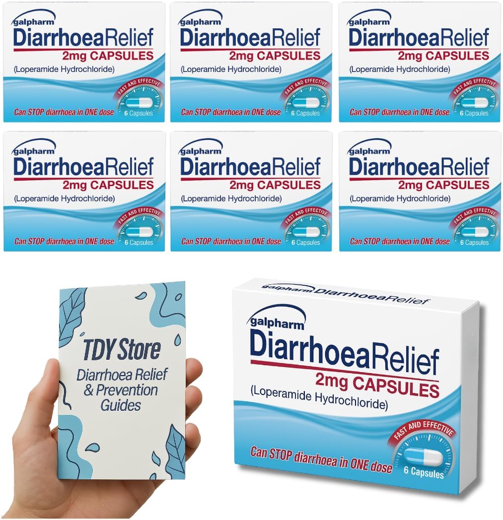 Diarrhoea Relief (6 Pack) 36 Loperamide Hydrochloride GSL, TDY Bundle Including Diarrhoea Causes & Relief Guides + Stool Chart & Recording Chart