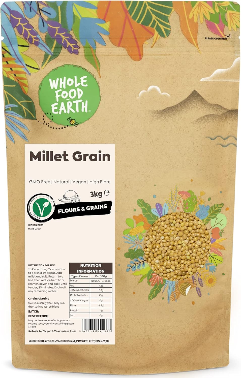 Wholefood Earth Millet Grain 3 kg | GMO Free | Natural | High Fibre