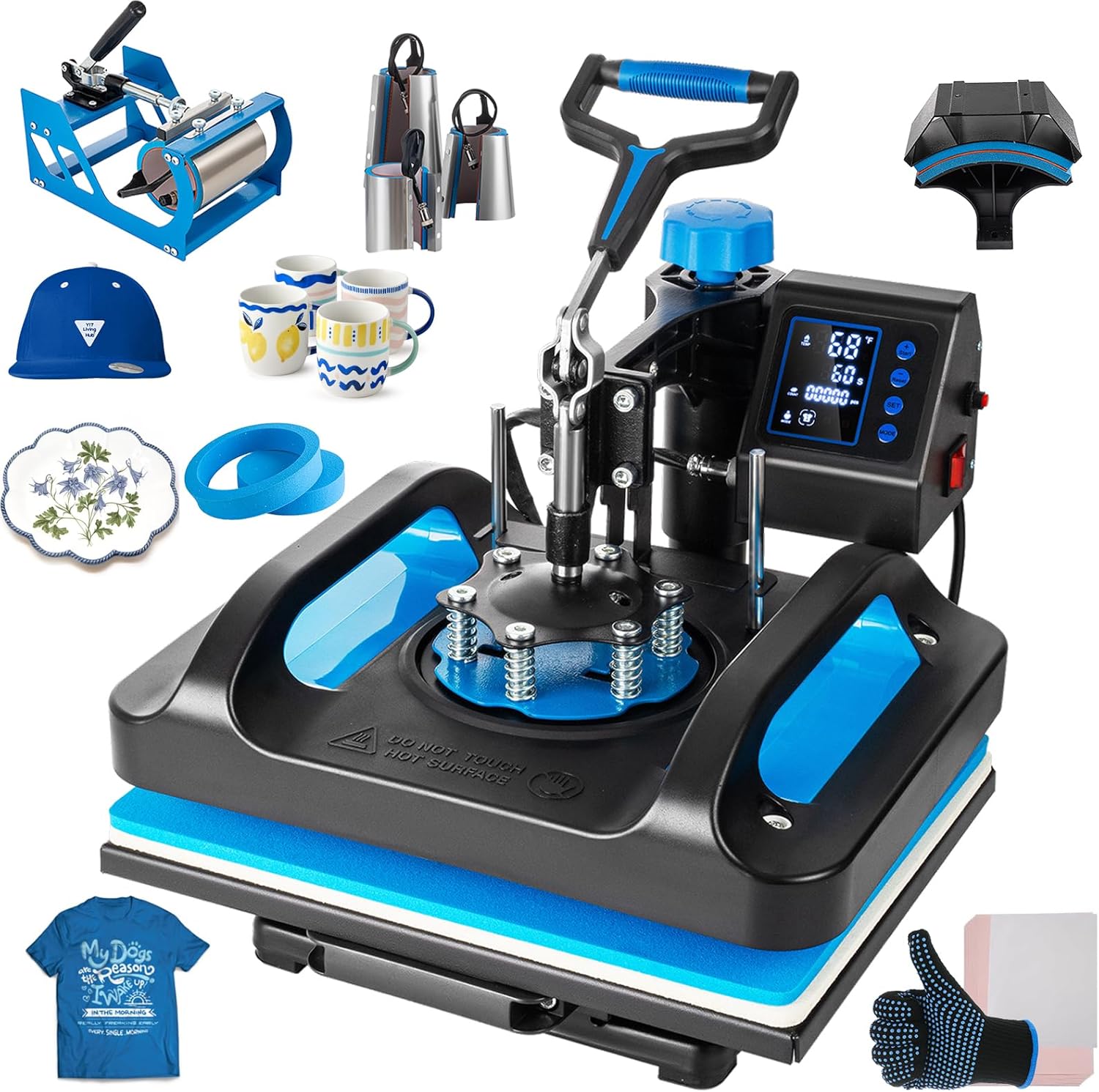 Heat Press Machine, 8 in 1 Heat Press, 12x15 inch Sublimation T Shirt Pressing Machine, 360-Degree Swing Away Heat Transfer Machine Multifunction Combo for T-Shirt Mugs at Cap