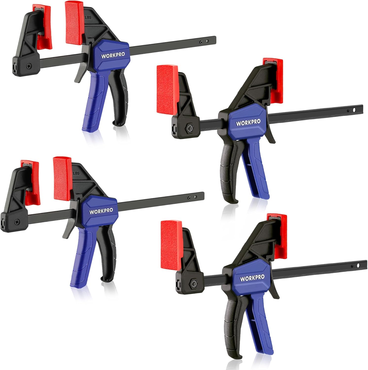 WORKPRO 6" Mini Bar Clamps for Woodworking, One-Handed Clamp/Spreader, Wood Clamps Set, Screw Change F Clamps with 50LBS Load Limit, 4 Pack