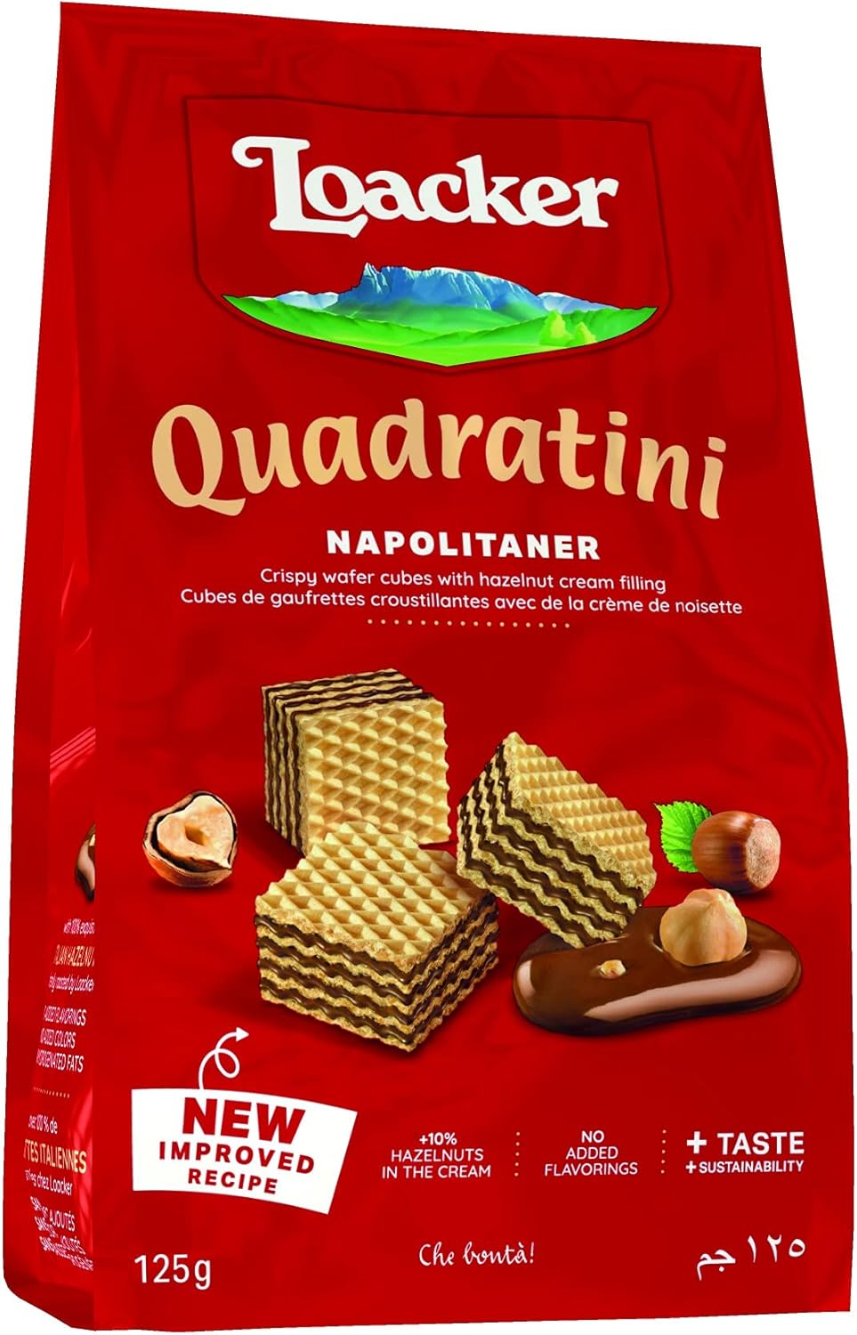 Loacker Wafers, Napolitaner Hazelnut Quadratini Mini Wafer Biscuits, Italian Biscuits, Bite Size Sharing Bag, All Natural Ingredients, 125g