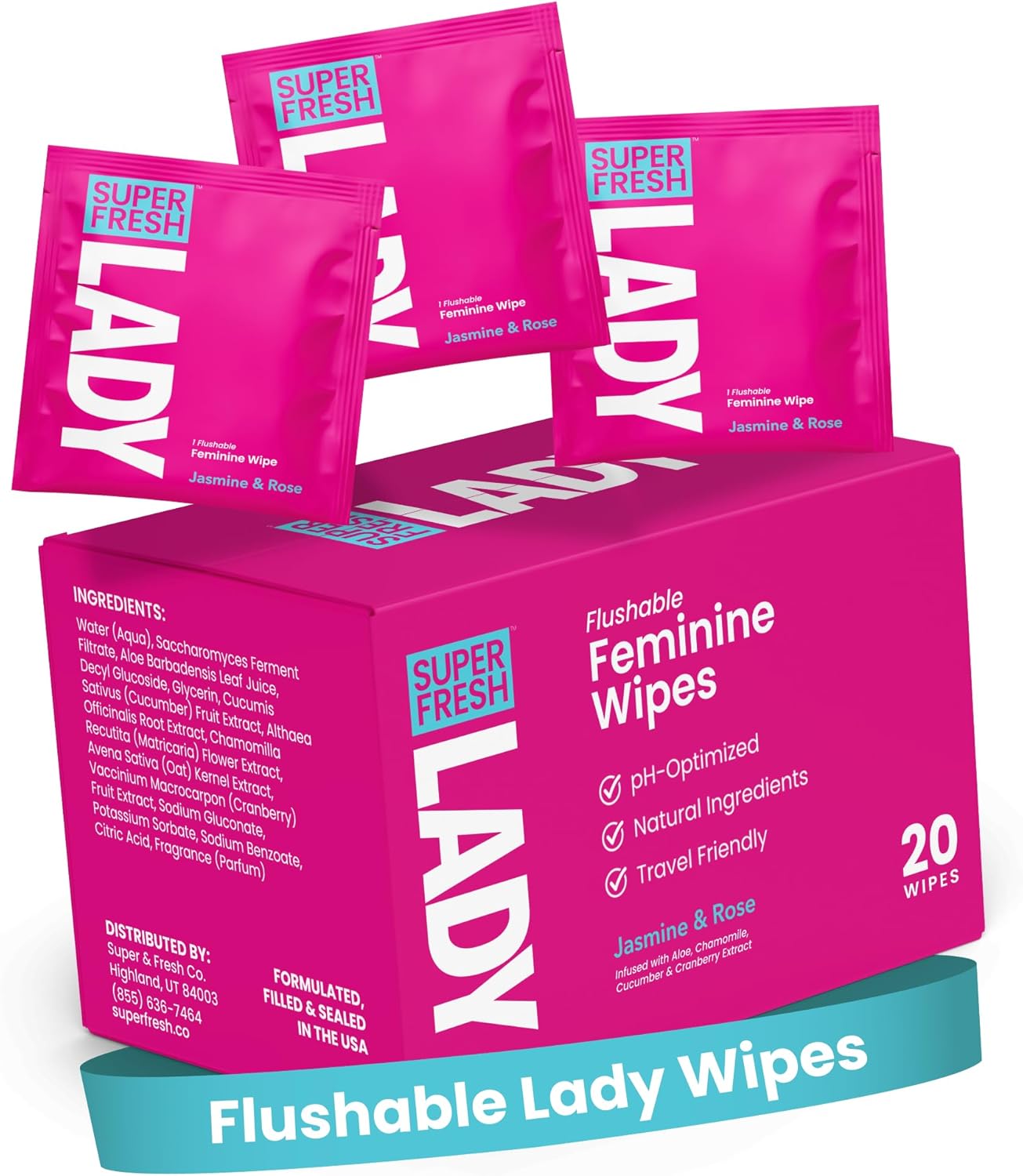 Lady Parts Feminine Wipes - Flushable Wet Wipe for Women - pH Optimized for Privates, Body, Booty, & Face - Good for Travel & Intimate Areas - Stay Fresh & Clean - 20 Wipes