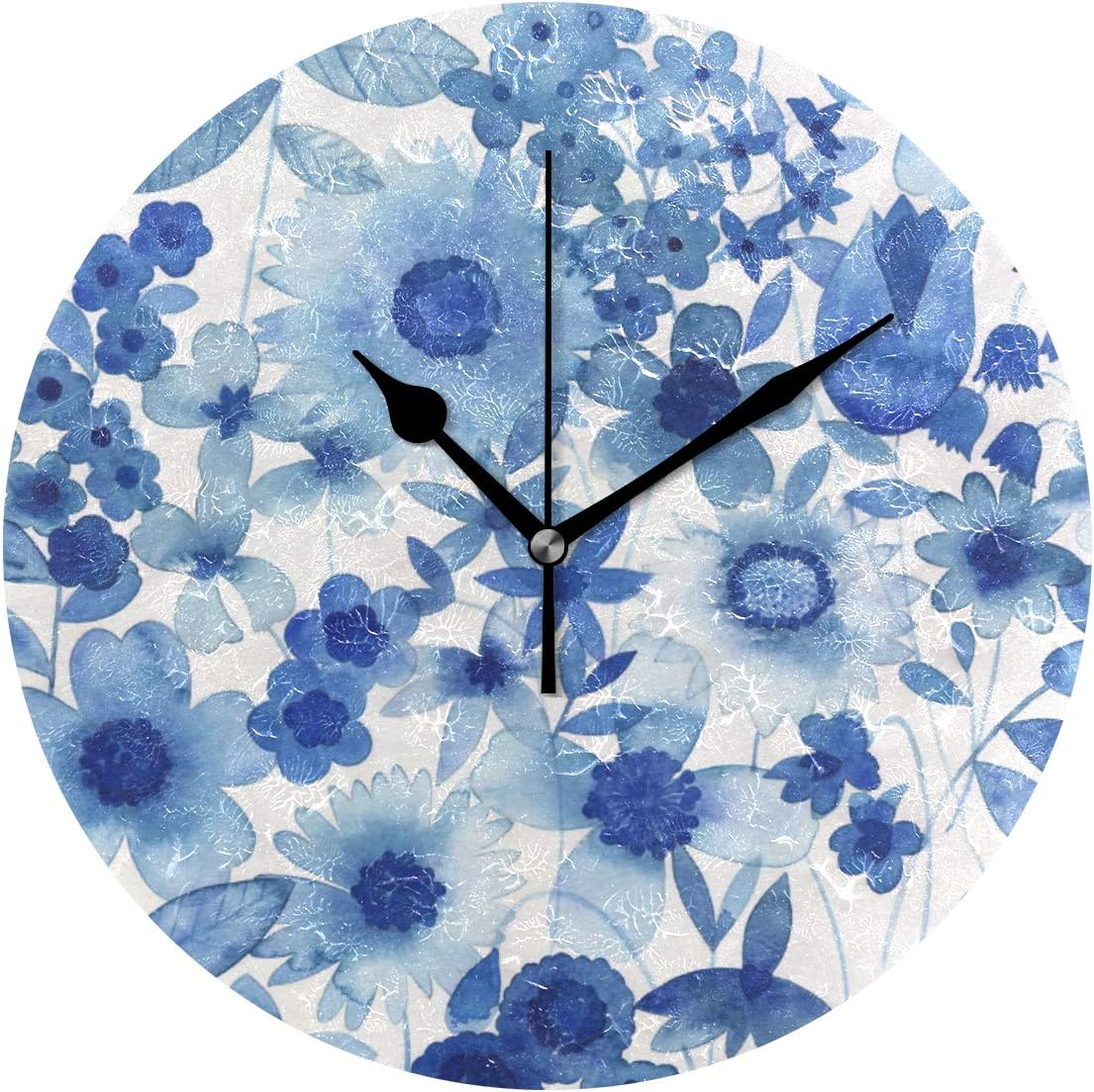 FANTAZIO Large Desk Clock Delft Blue Floral Wall Clock Stand Clock for Kitchen, Living Room, Bedroom