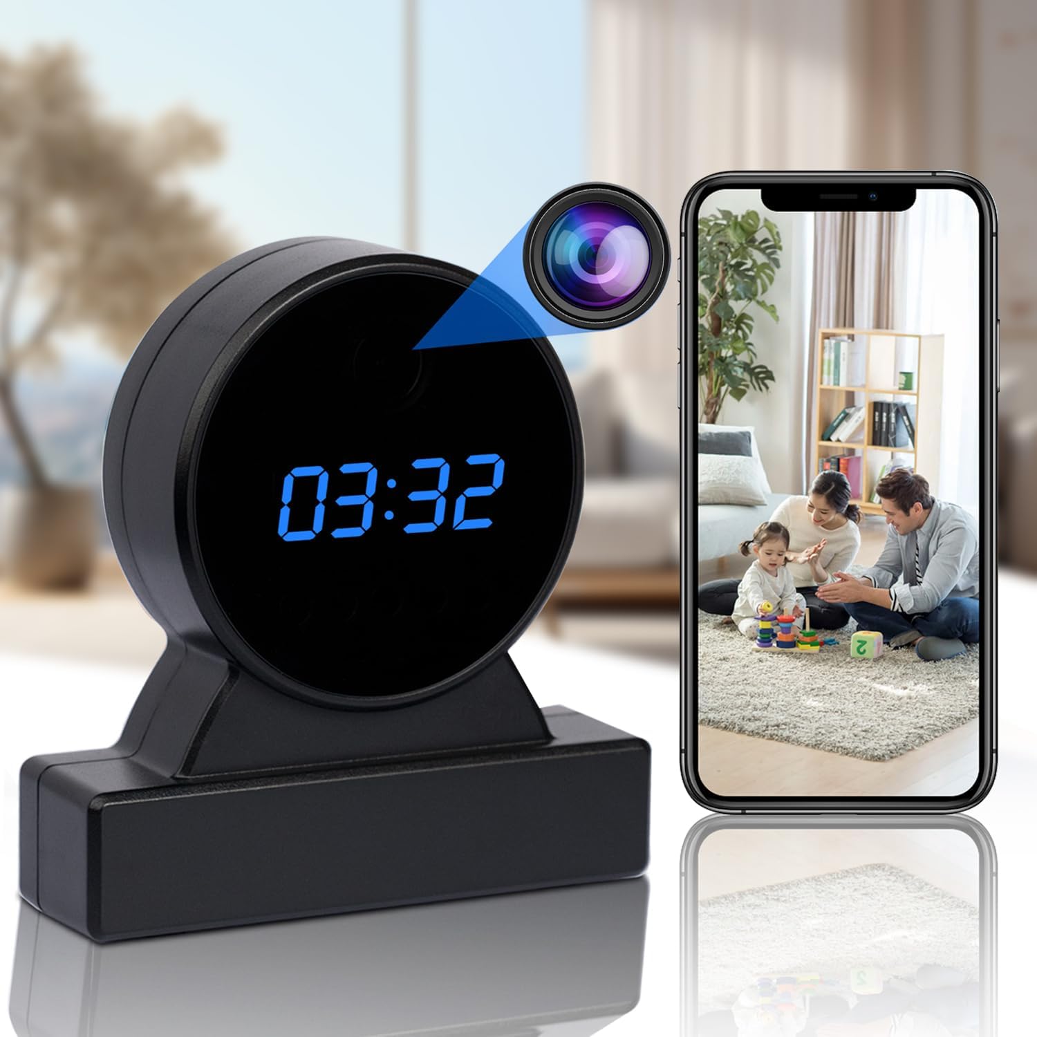 Hidden Camera Clock - Full HD 1080P Spy Camera - WiFi Wireless Nanny Cam - Night Vision - Indoor Home Security Monitoring