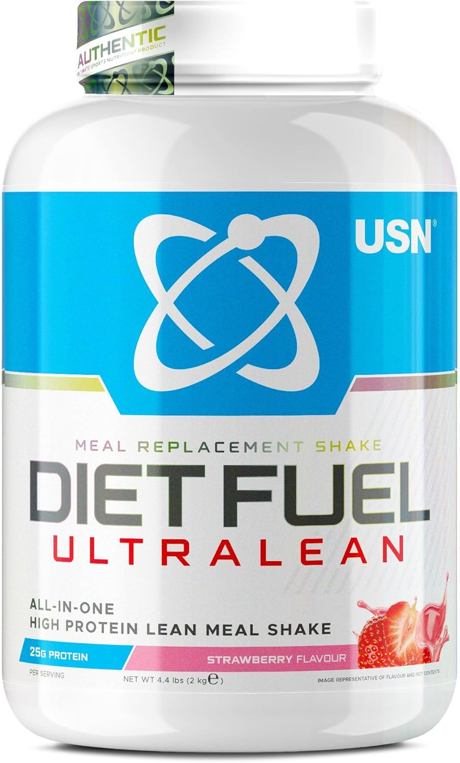 USN Diet Fuel Ultralean Meal Replacement Shake Powder (Strawberry, 2kg - 36 Servings/Meals) Tasty High Protein Shake To Feel Full For Longer, Weight Control Powder, Drink Mix With 25g Protein