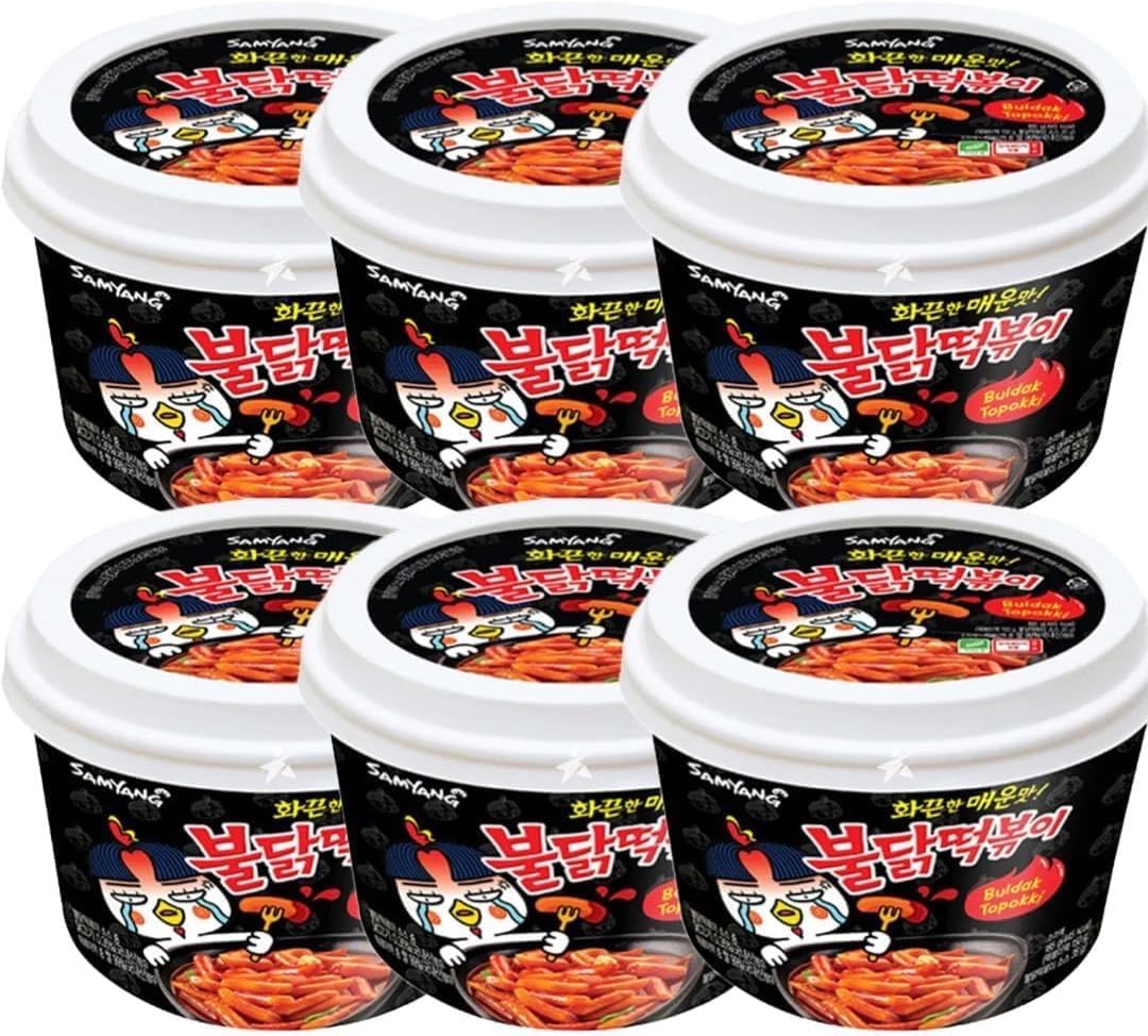 Samyang Buldak Hot Chicken Flavour Topokki Korean Rice Cake Tteokbokki Bowl 185g (Pack of 6)