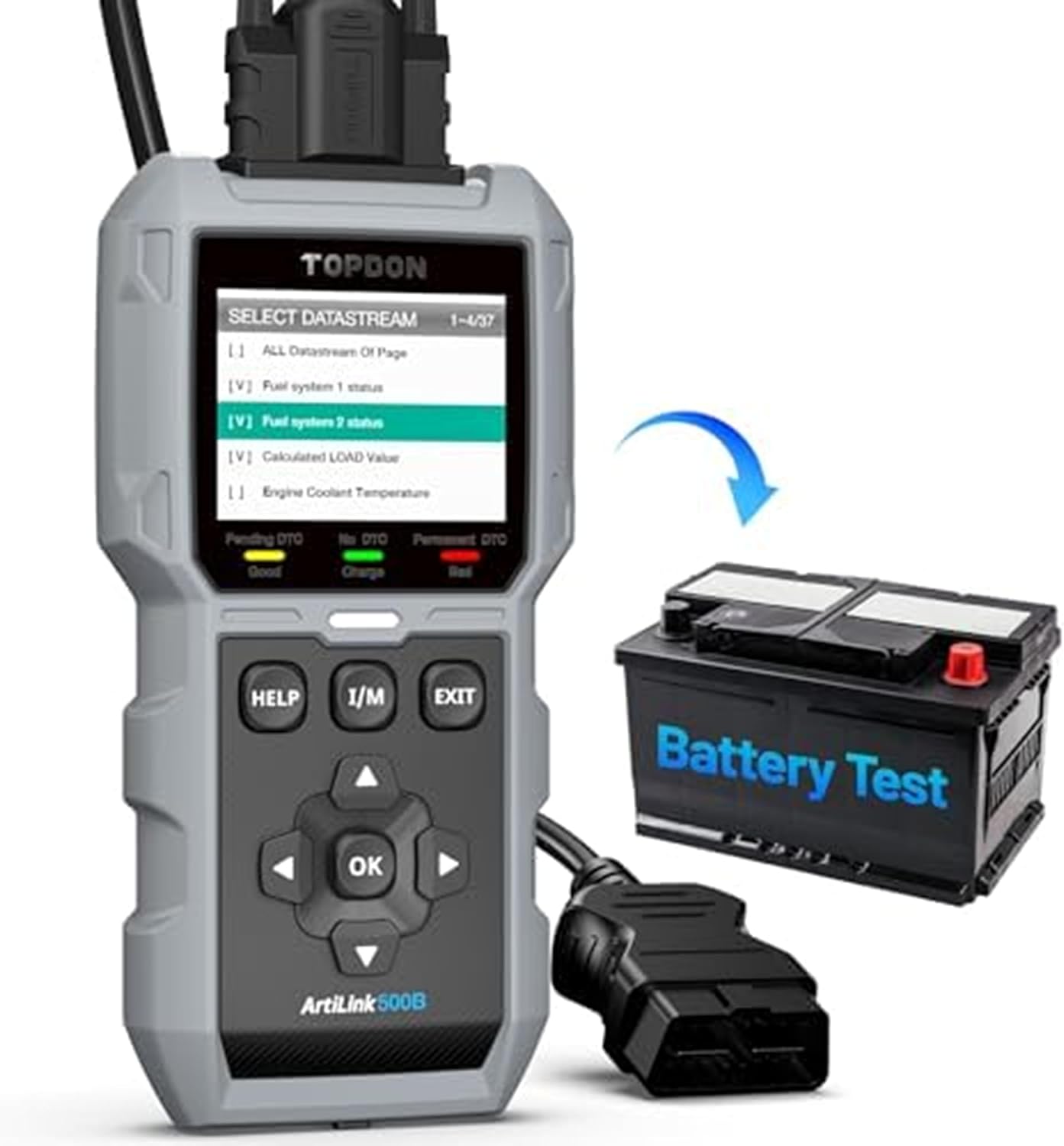 TOPDON AL500B OBD2 Code Reader, OBD2 Scanner with Full OBD2 Functions and Battery Tester with 12V Battery Tests, 12V 24V Cranking and Charging Tests, Free Software Update