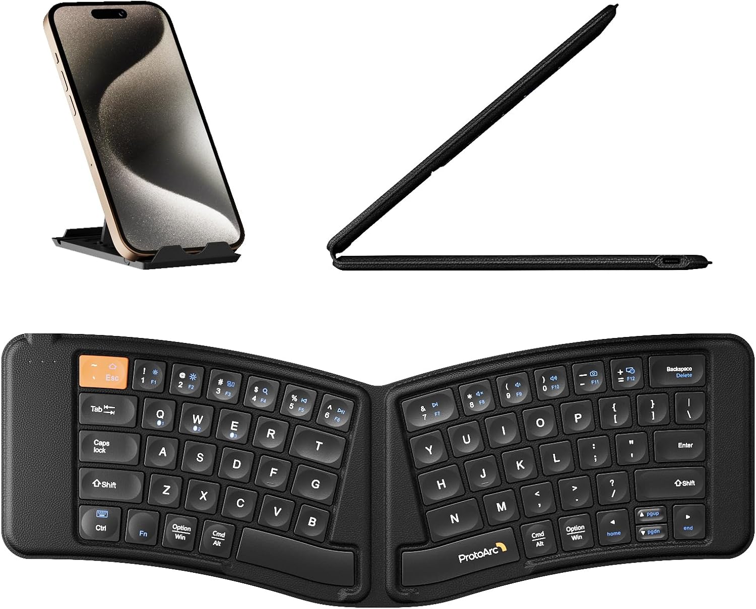 ProtoArc Ergonomic Foldable Keyboard, XK03 Split Folding Bluetooth Keyboard, Ultra Slim Travel Keyboard, Portable Bluetooth Keyboard for iPad, iPhone, Tablet, Laptop, PC