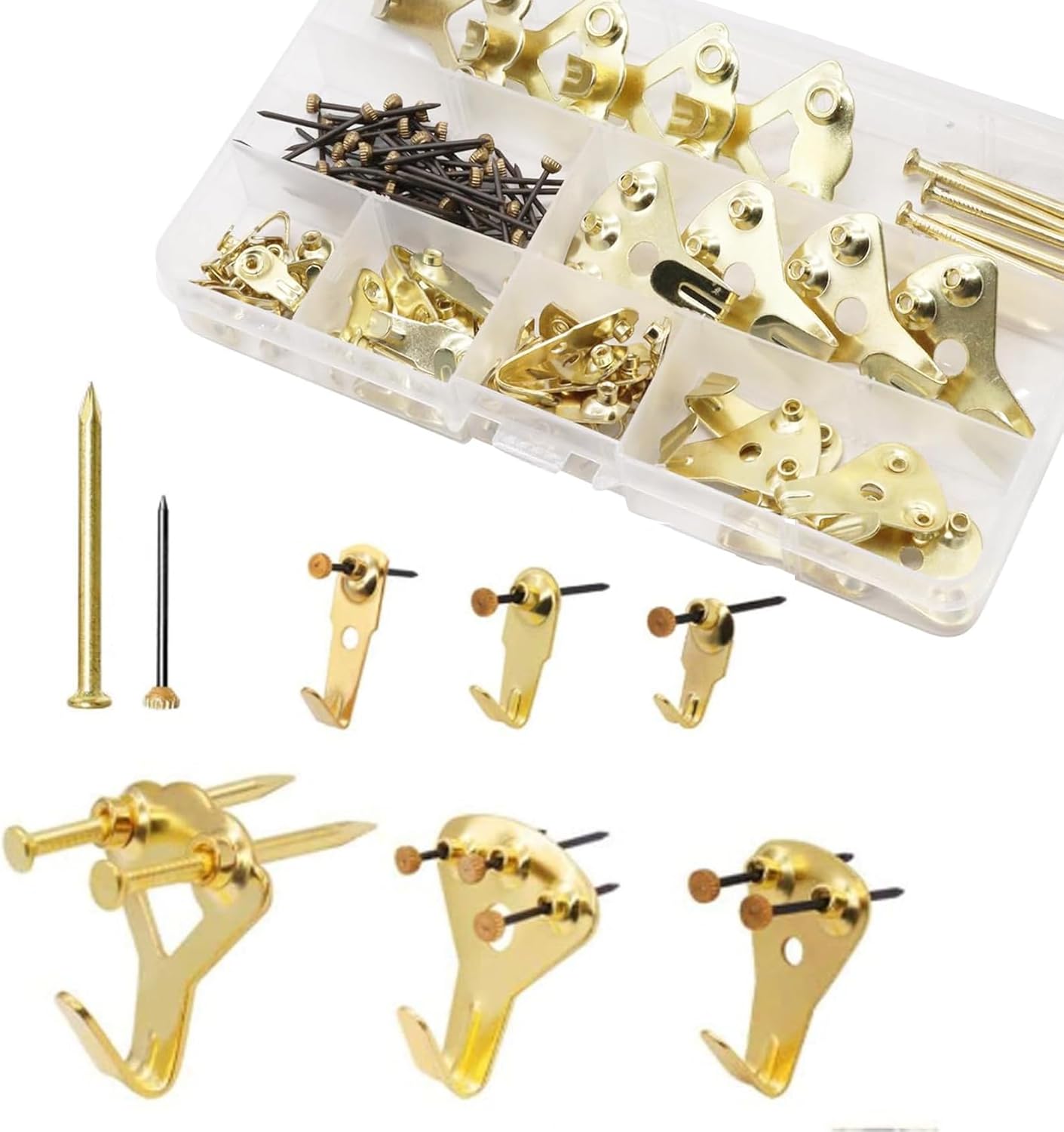 64PCS Heavy Duty Picture Hanging Kit - Assorted Picture Frame Hangers with Nails and Hooks for Hard Walls