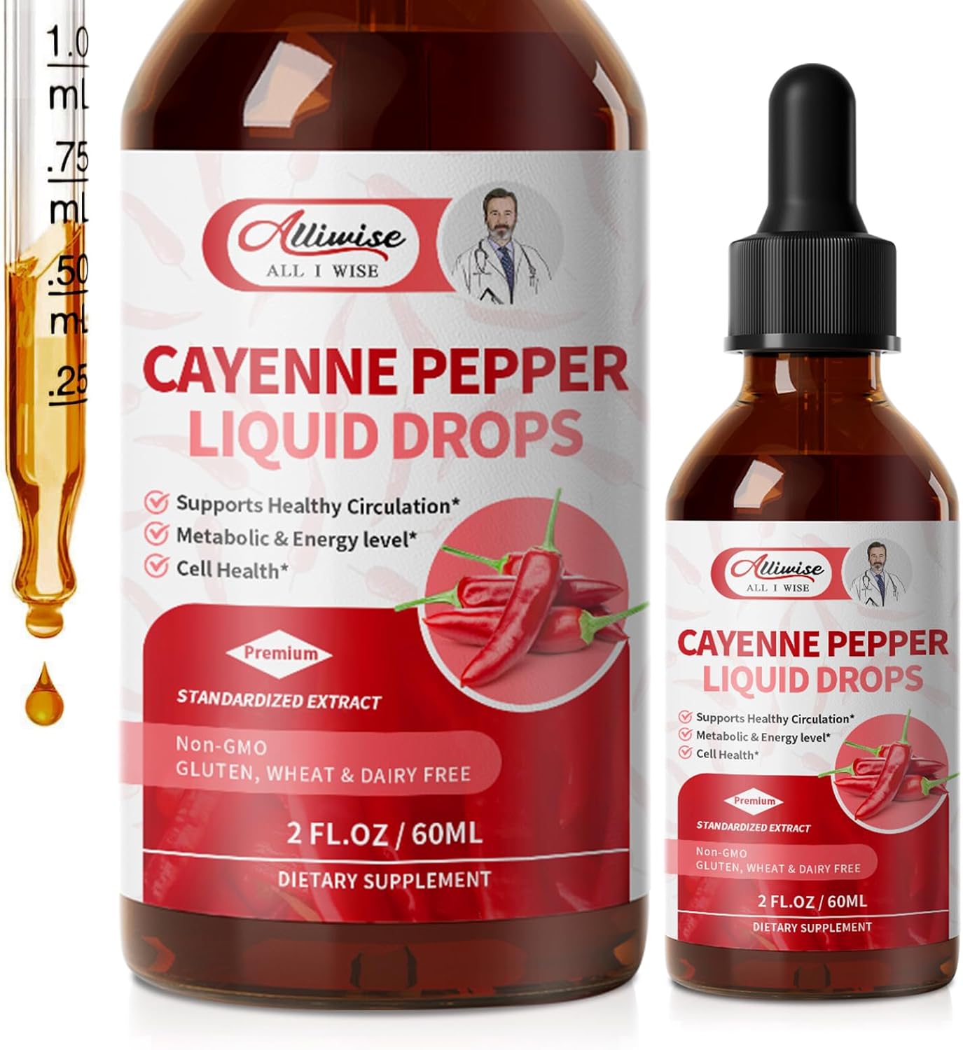 Cayenne Pepper Drops Supplement Liquid,with Hawthorn,Beet,Ginseng,Centella Asiatica,Grape,Turmeric for Energy,Circulation