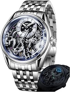 OUPINKE Watch for Men Automatic Wristwatch Sapphire Crystal Calendar Skeleton Luminous 3D Dial with 5ATM Waterproof Luxury Tungsten Steel Strap