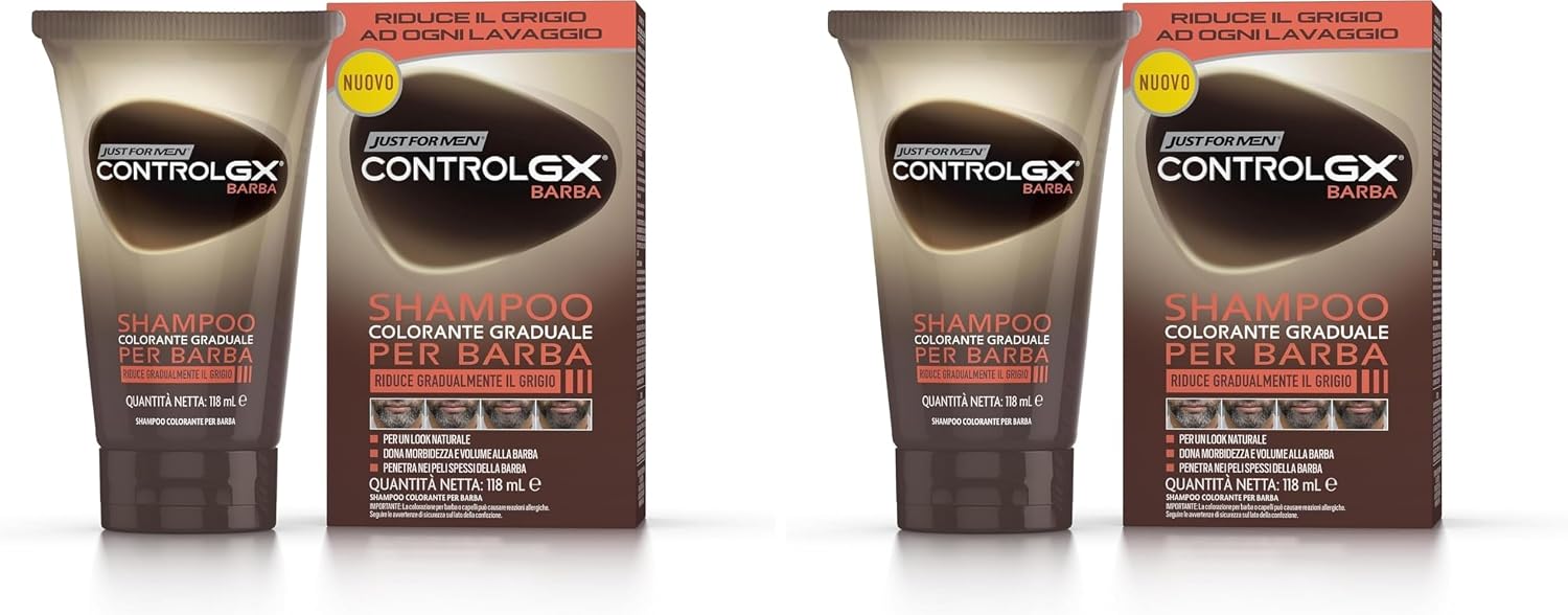 Just For Men Control GX Beard Wash, Reduces Grey With Each Wash For Subtle, Natural-Looking Results – All Shades, 118 ml (Pack of 2)