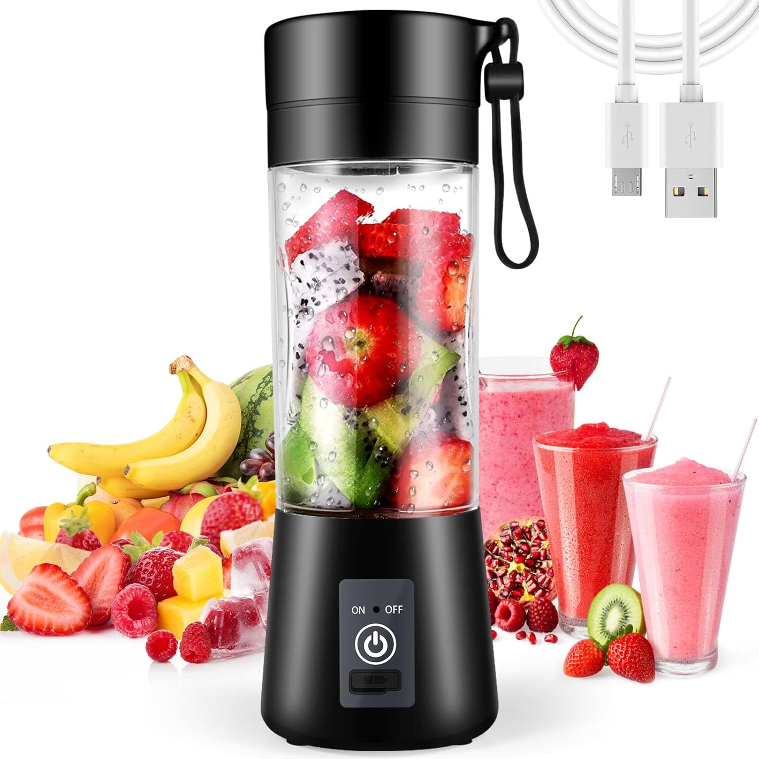 Blender, Portable Blender Shaker, USB Electric Smoothie Blender Bottle, Personal Mini Blender for Smoothies and Juices, Hand Held 380ml Six Blades Small Ideal Blender Cup for Kitchen Travel Gym