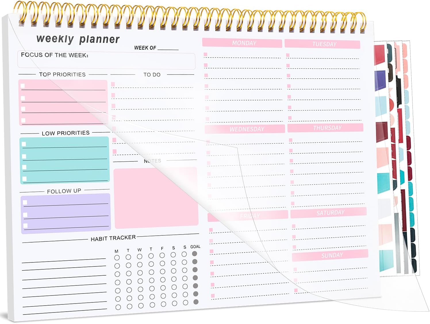 Weekly Planner To Do List Pad, Undated Weekly Planner Notebook 52 Tear off Sheets─To Do List Notebook for Study Work, Includes 4 Sheets of Stickers, 22 X 28 cm-Pink-1 Year of Use