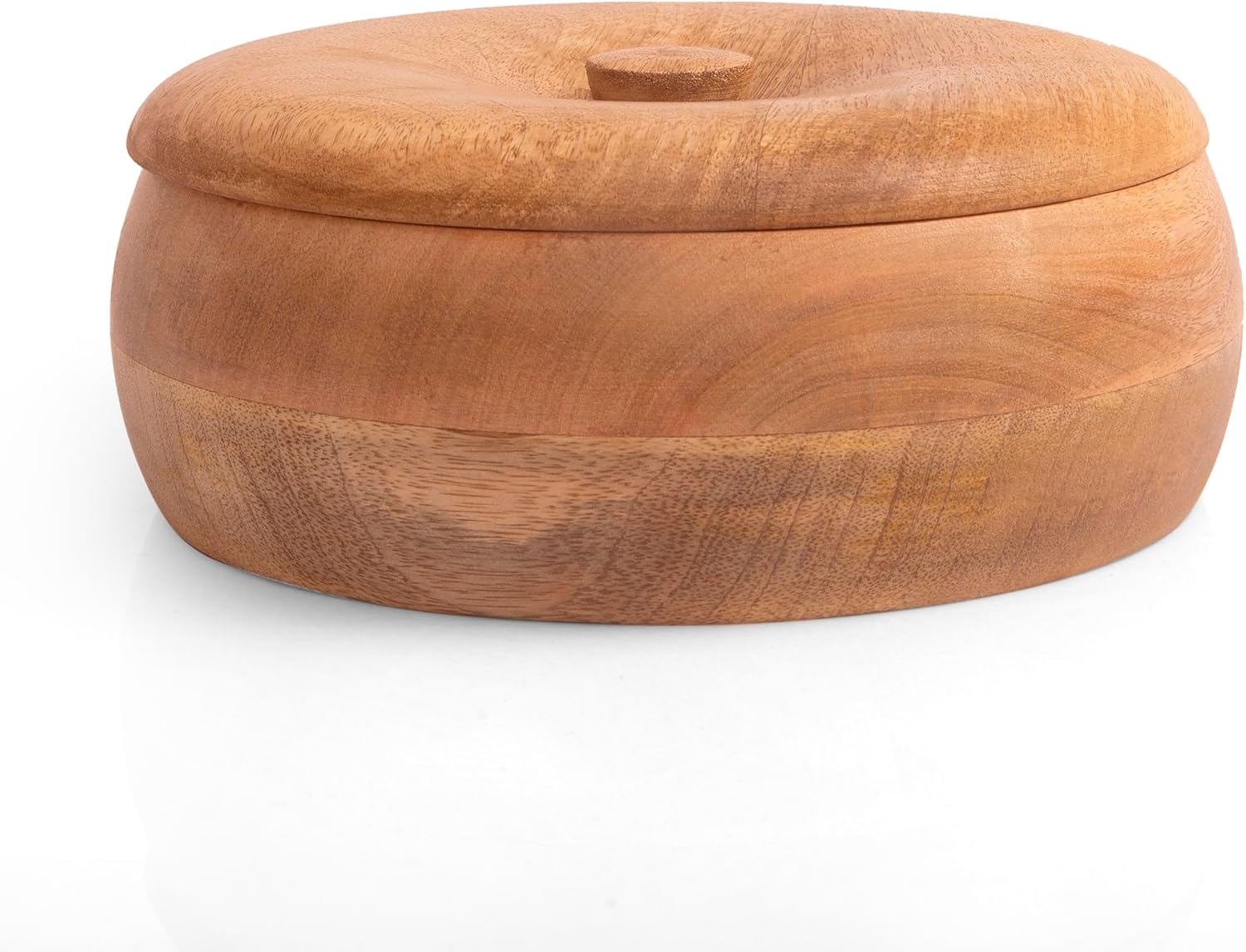 Handcrafted Wooden Mexican Tortilla Warmer Basket Indian Chapati Roti Bread Holder Box Pancake Keeper Serveware Hot Pot Casserole Dish With Lid Home Kitchen Dining Decor, Natural Brown, 22 x 7 cms