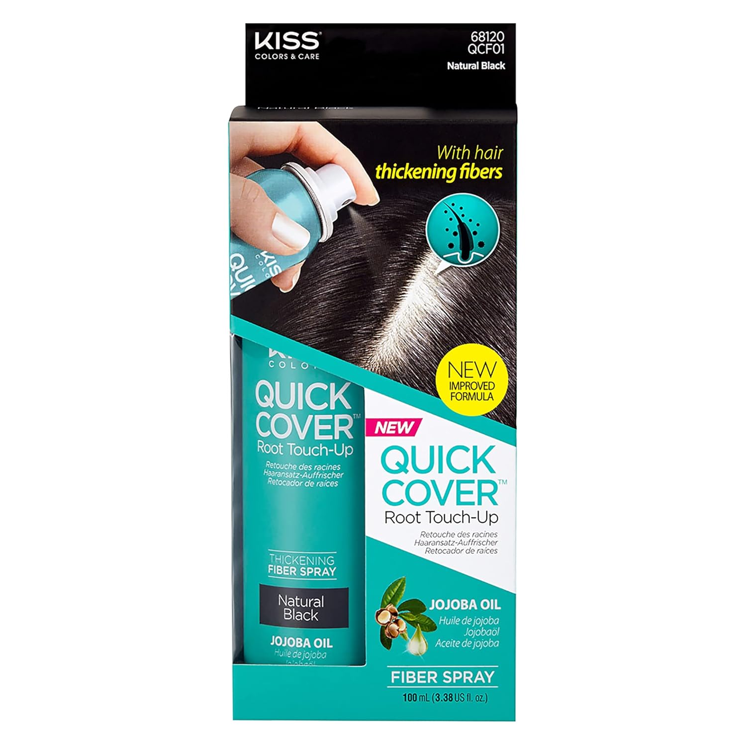 Kiss Quick Cover Root Touch Up Thickening Fiber Spray 3.38oz (Natural Black)