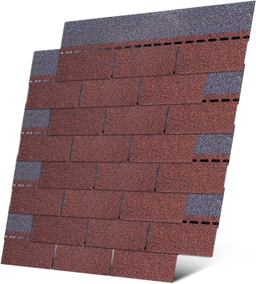 Roofing Shingles 3-Tab (Red) 8-Pack 39.4"x13.1",Asphalt Shingles for House Shed Roof Tiles Repair Decor