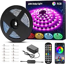 NOVOSTELLA 20ft RGB Smart LED Strip Lights Kit, Music Sync APP RGB Color Changing Flexible Dimmable 180 Units SMD 5050 LEDs Tape with 44 Key Remote, LED Ribbon for Home Lighting Kitchen Bar, 24V