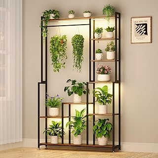Tall Plant Stand Indoor with Grow Lights, 8 Tiered Metal Plant Stand for Indoor Plants Multiple, Large Plant Shelf Display Rack, Square Flower Plant Holder for Living Room, Balcony