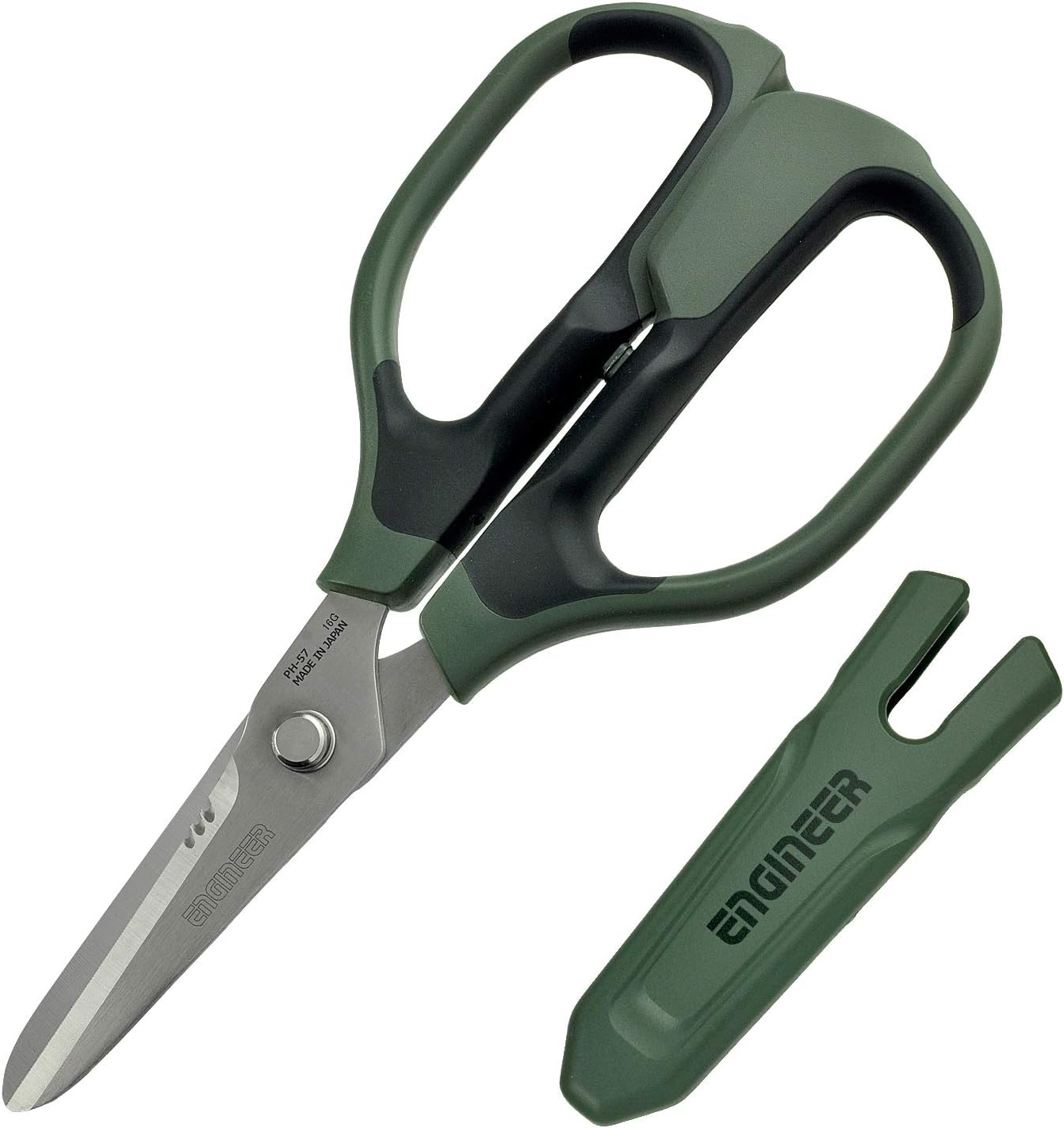 Versatile Scissors with Integral Finger Guard - cuts Kevlar Fibre, Leather Belts, Mains Cable,Copper Braid, coaxial Cable, Rope & More. Made in Japan. ENGINEER ph-57