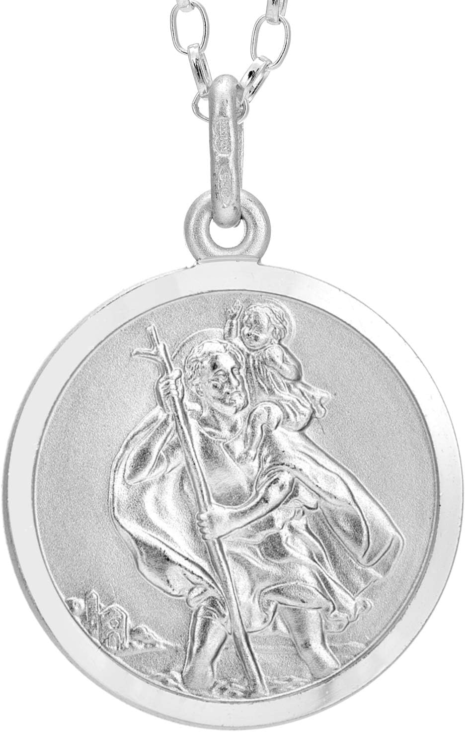 Alexander Castle Reversible 925 Sterling Silver St Christopher Pendant Necklace - 20mm with 18" Sterling Silver Chain & Jewellery Gift Box
