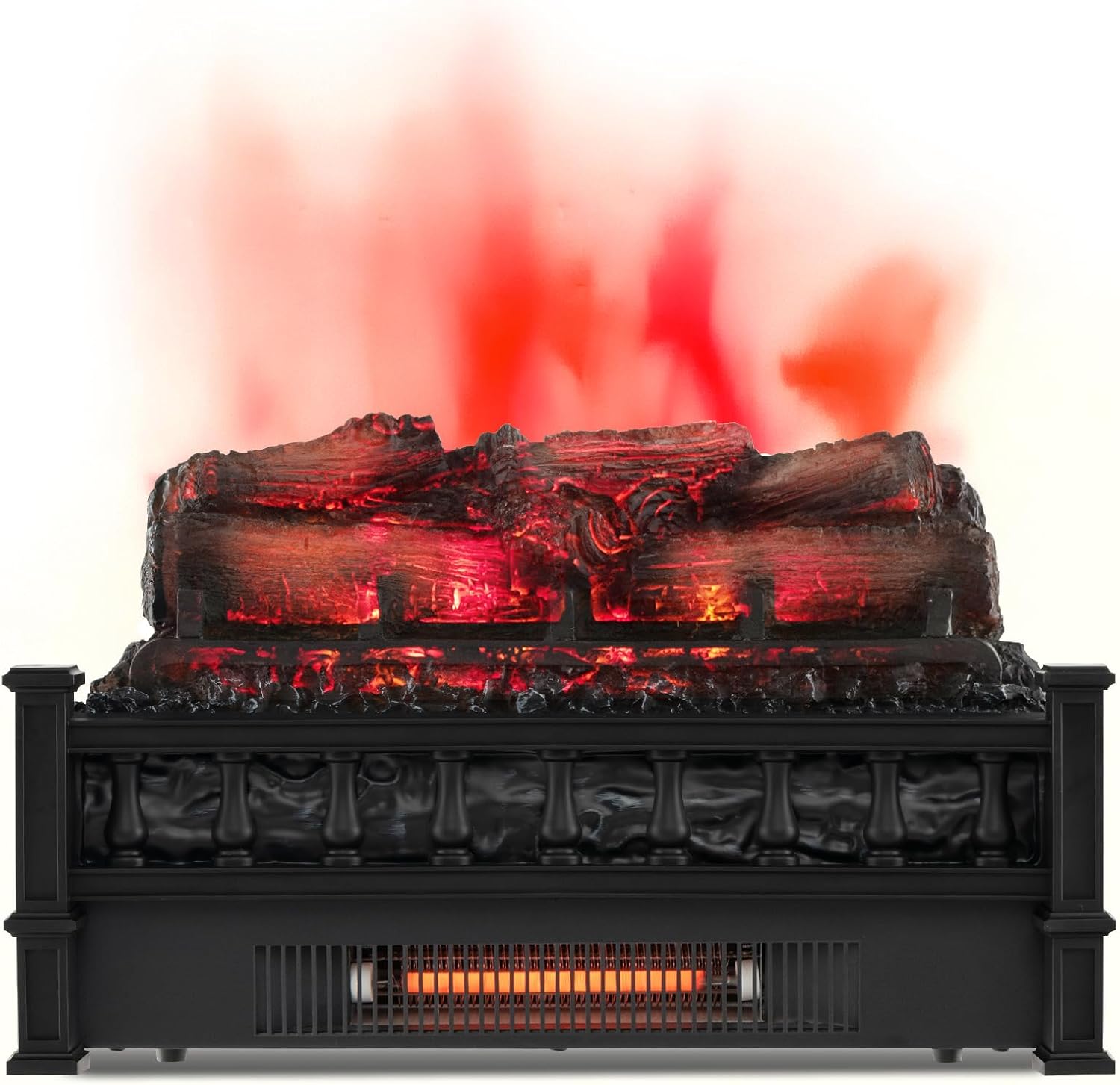 ORALNER Electric Fireplace Insert Logs, 20-Inch Infrared Quartz Fake Fireplace Heater, Realistic Birchwood Logs, Adjustable Temperature, Overheat Protection, 1500W, Black