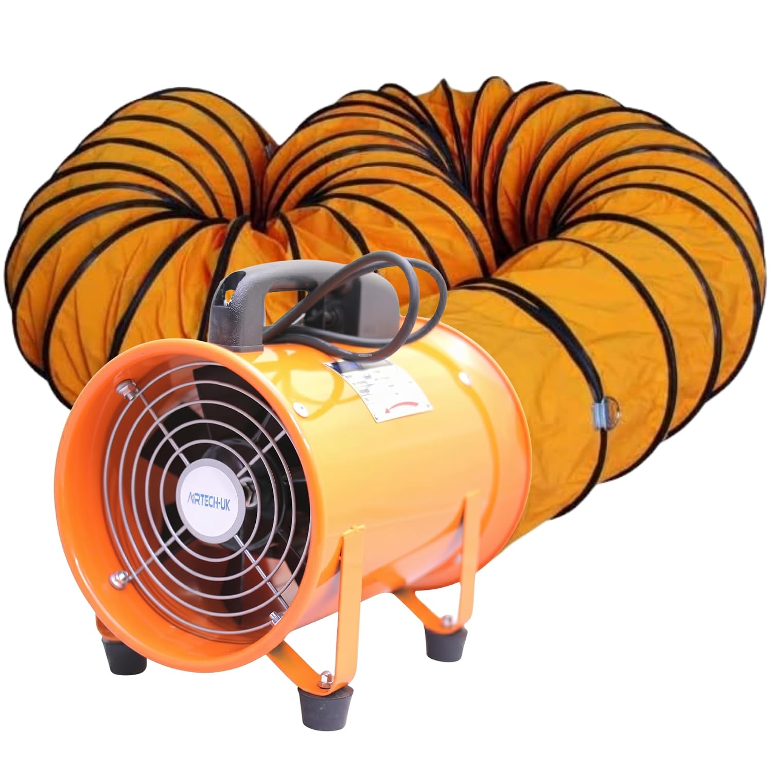 AirTech-UK Commercial Portable Ventilation Axial Metal Blower Exhaust Fan Industrial Extractor Workshop Fan(8/10/12/16 Inches with 5/10mt Duct) (16 Inch, With 10m Duct)