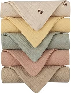 Baby Muslin 100% Cotton Burp Washcloth - 4 Layer Hypoallergenic Saliva Soothe Face Washcloths - Burp Cloths 9x9 inch -Newborn Essentials -Burp Cloths for Baby Boy and Girl (Random Colors)
