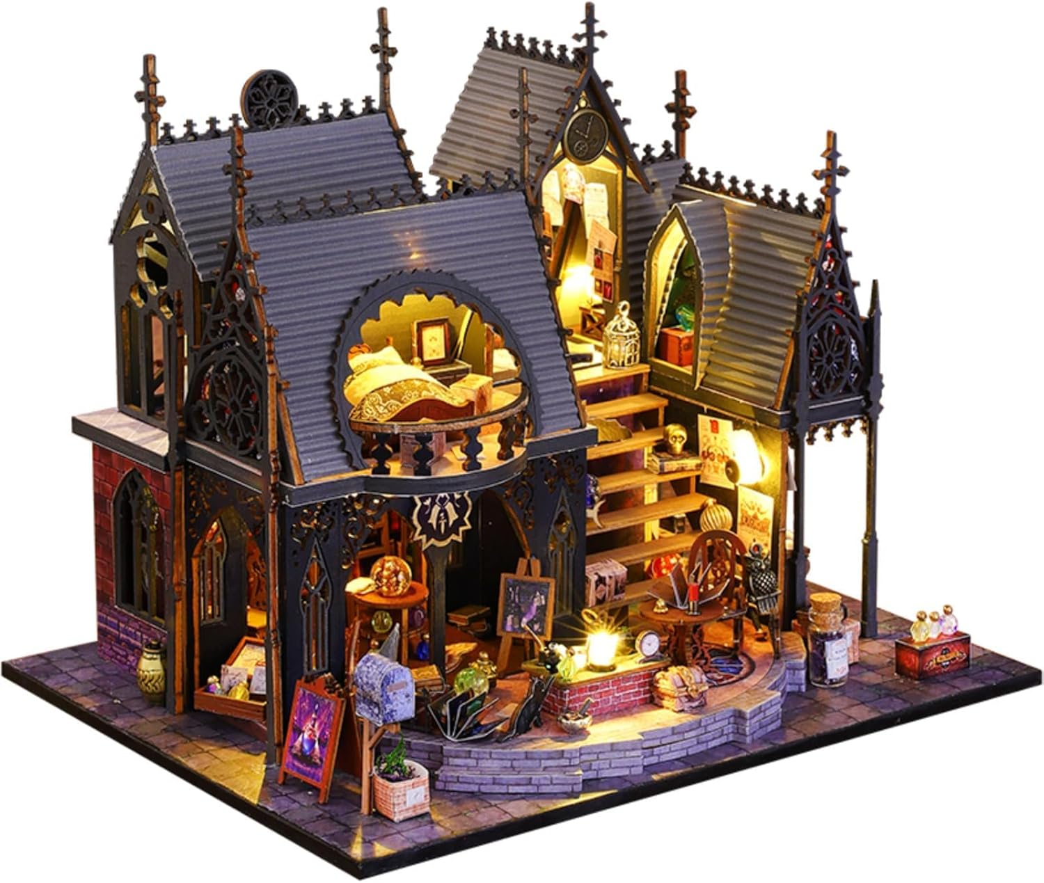 DIY Miniature Doll House Kit, Tiny House Build Magic Dollhouse Building Set with LED Room Hobby Craft Gifts for Adults