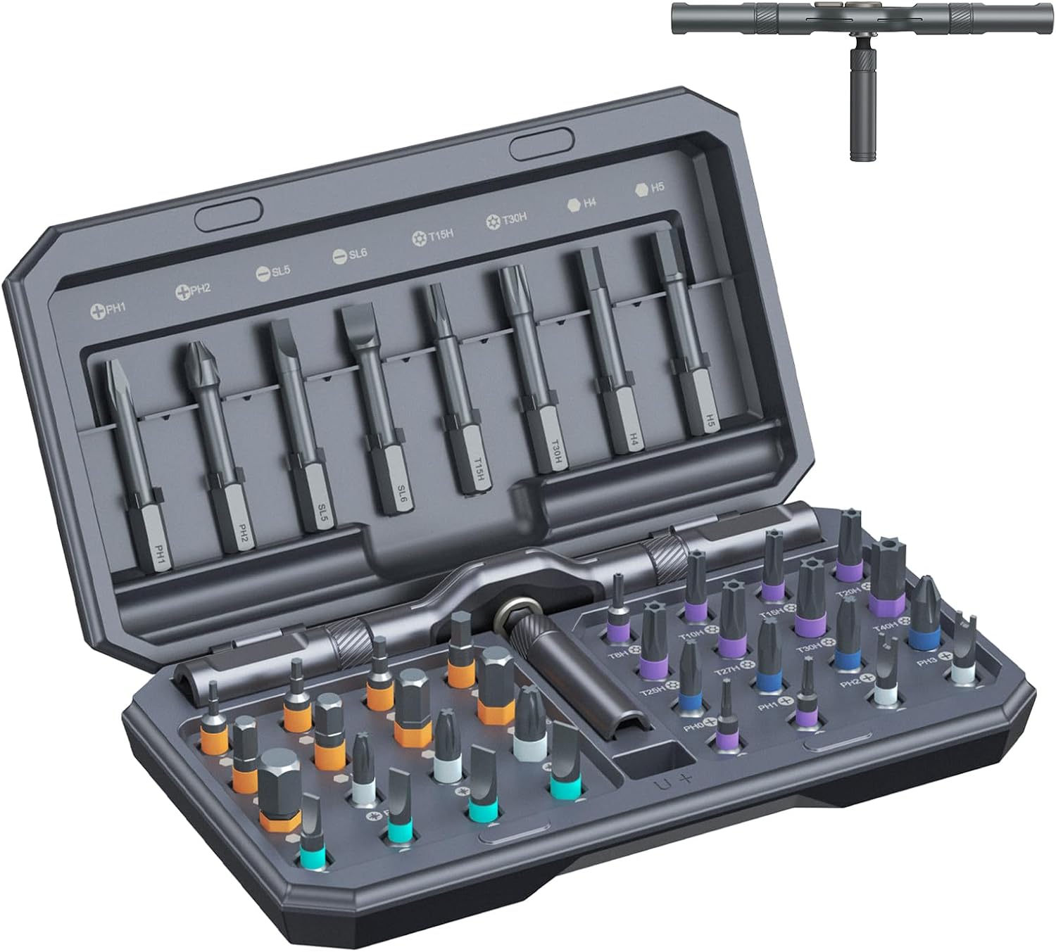 ORIA 42 in 1 Magnetic Screwdriver Set, Multi Bit Ratchet Screwdriver Set With T Handle, Portable Storage Case, DIY Repair Tool Kit for Electronic Repair, Furniture, Bicycle, Computer, Grey