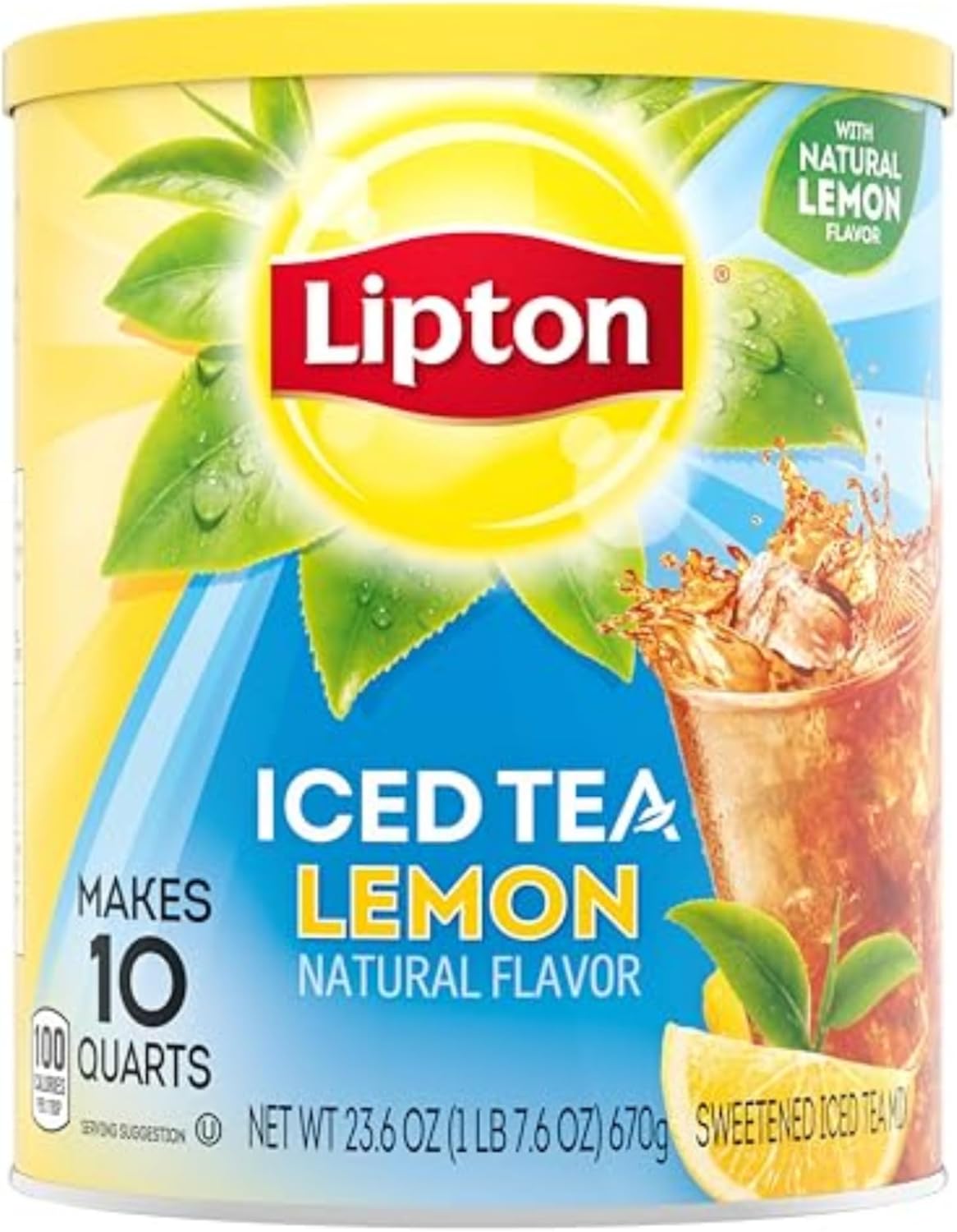 Lipton Iced Tea ,Natural Lemon, Sweetened Iced Tea Powder ,Lemon Flavoured, Powdered Drink Mix- Makes 10 Quarts - Net Weight, 670g