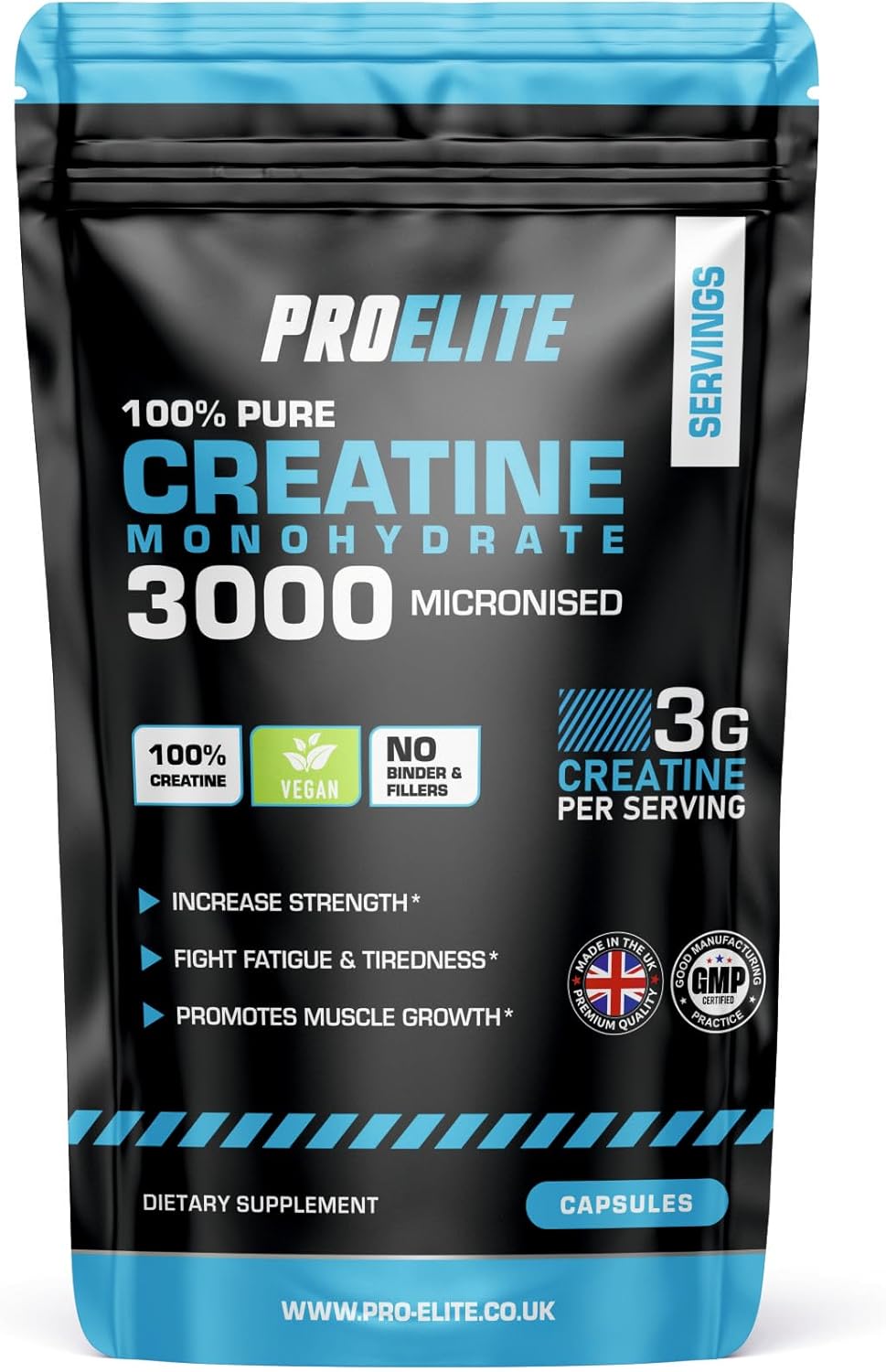 Creatine Capsules x 240 Vegan 3000mg of Unflavoured Creatine Monohydrate per Serving, NO FILLERS & Binders Micronised Pure Creatine Tablets Alternative by PROELITE