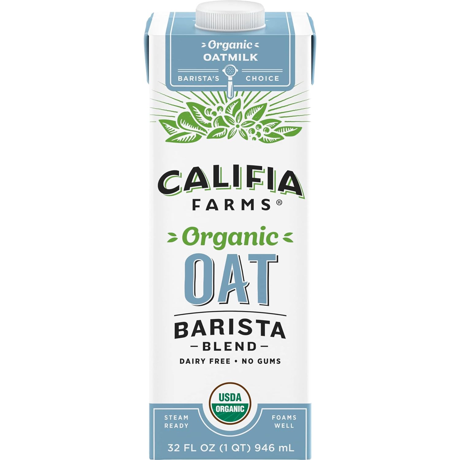 Califia Farms - Organic Oat Barista Blend Oat Milk, 32 oz, Shelf Stable, Dairy Free, Plant Based, Vegan, Non GMO, Organic Milk, Creamer, Milk Frother, Oatmilk
