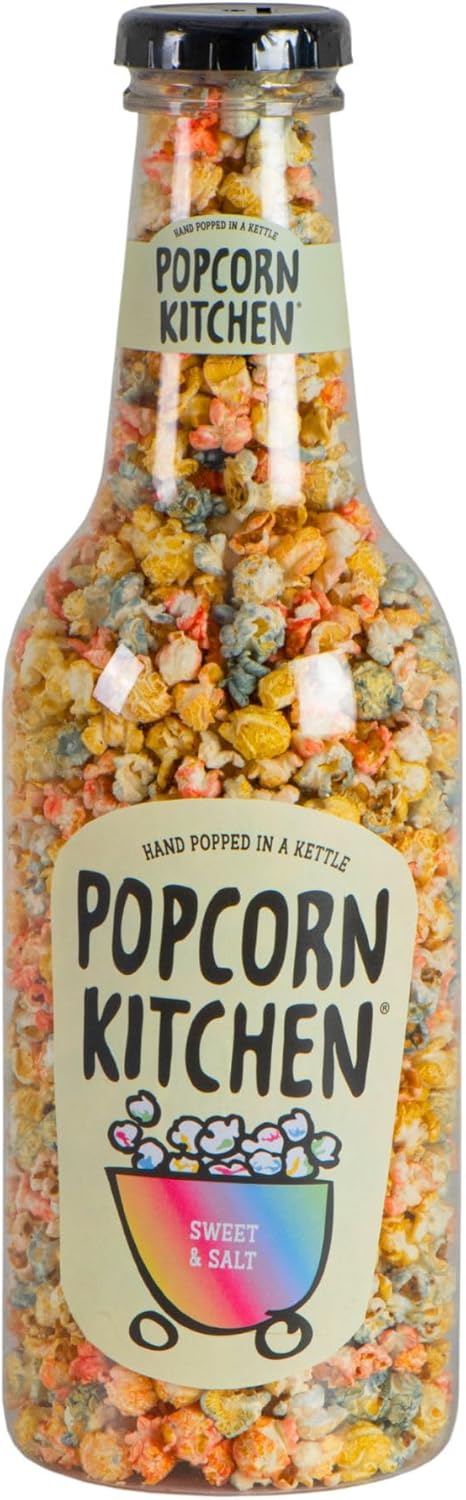 Popcorn Kitchen, Sweet & Salt Rainbow Gourmet Popcorn Inside a Giant Moneybox Bottle, Hand Popped in a Kettle, 51cm Tall, 550g, Vegan