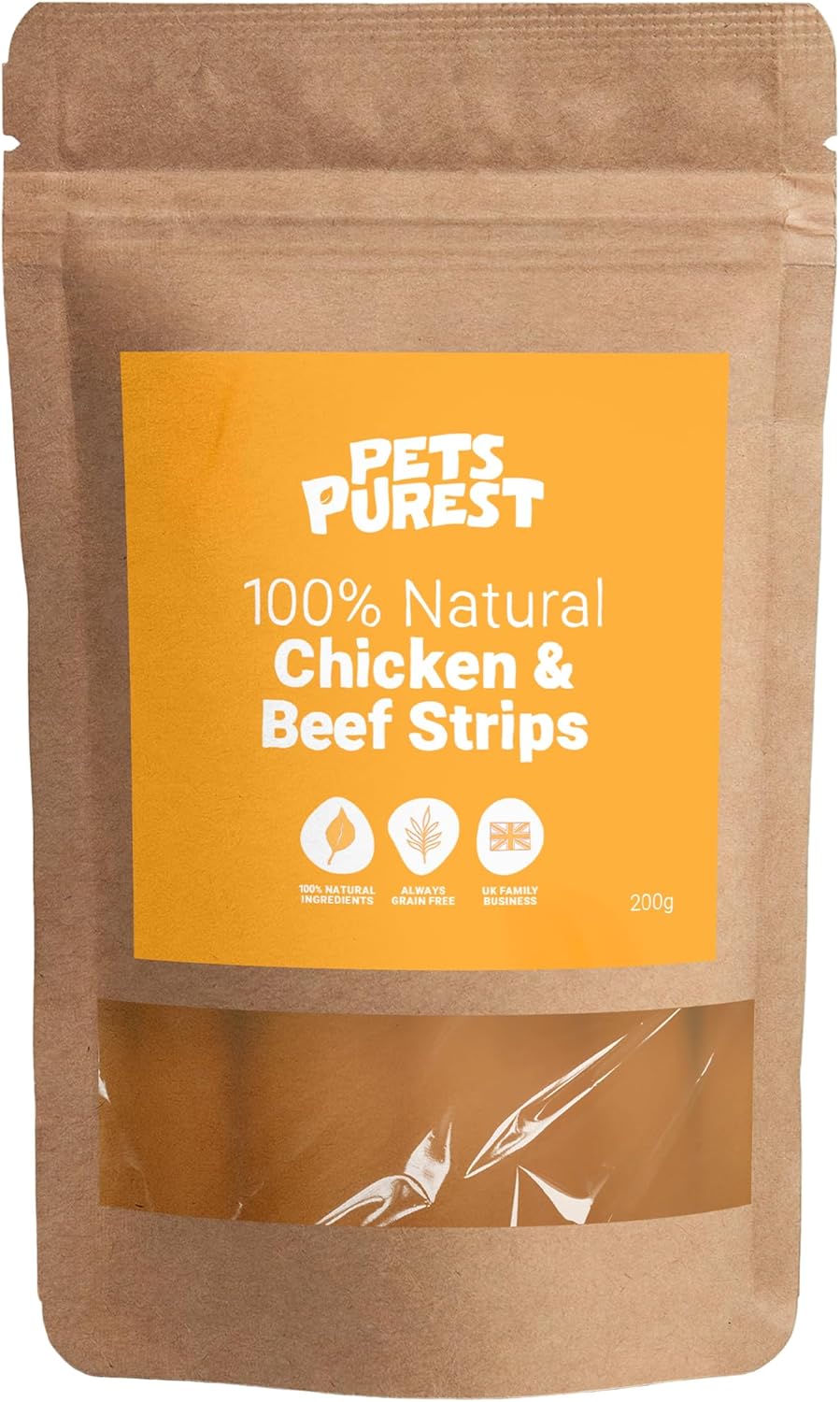 Pets Purest Dog Treats Chicken Beef Strips - 100% Natural Air-Dried Chews for Dogs, Puppy & Senior. Healthy Hypoallergenic Grain, Gluten & Lactose Free Raw Food Treat Snack Sticks (100g)