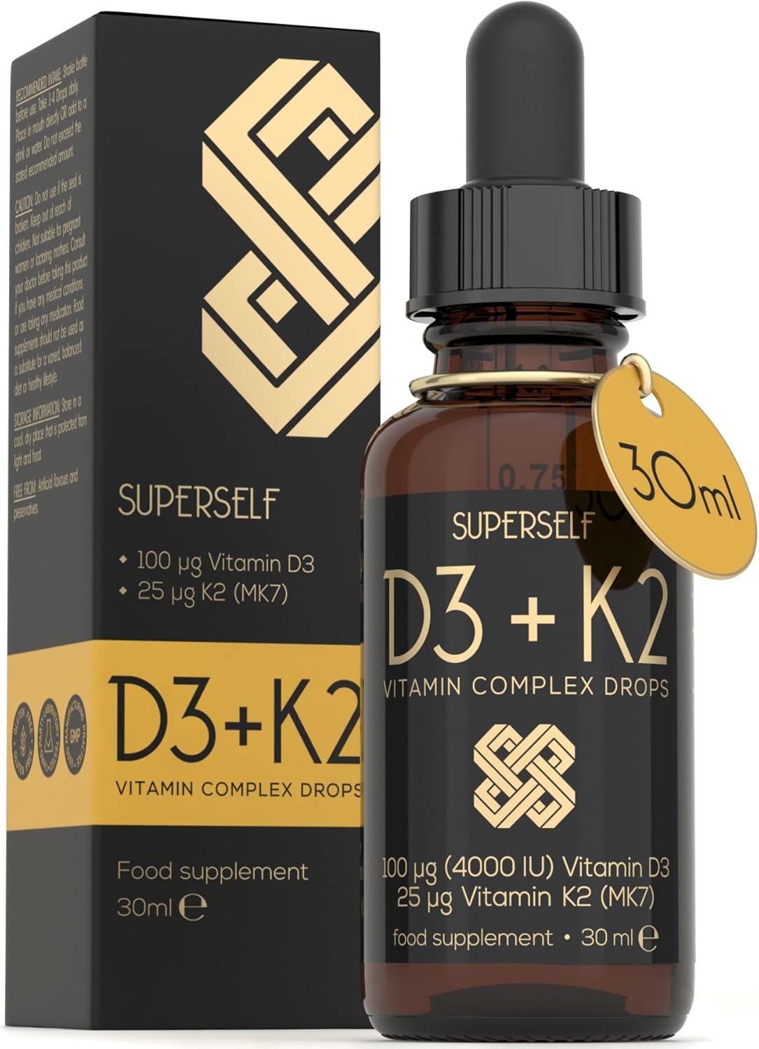 Vitamin D Drops - Vitamin D3 K2 Liquid for Adults & Kids - Immunity, Bones & Muscle Support - High Strength Vegetarian Vit D 4000IU & Vitamin K2 25mcg - Fast Absorption Oil Supplement - Natural Orange