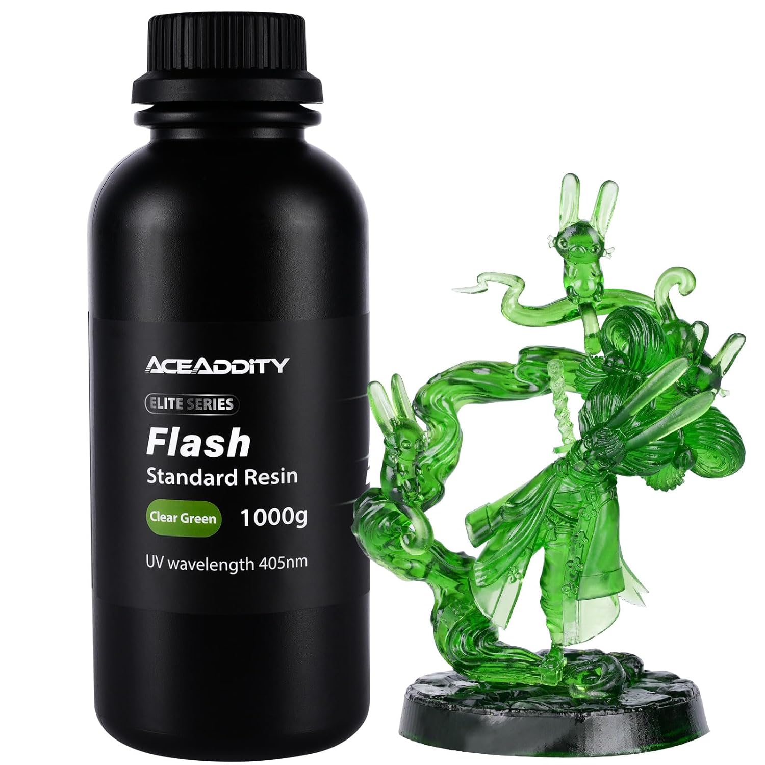 Flash 3D Printer Resin - High-Speed Standard Photopolymer Resin with Great Fluidity, Fast Printing for LCD/DLP 3D Printers, High Precision & Low Shrinkage, Clear Green 1KG