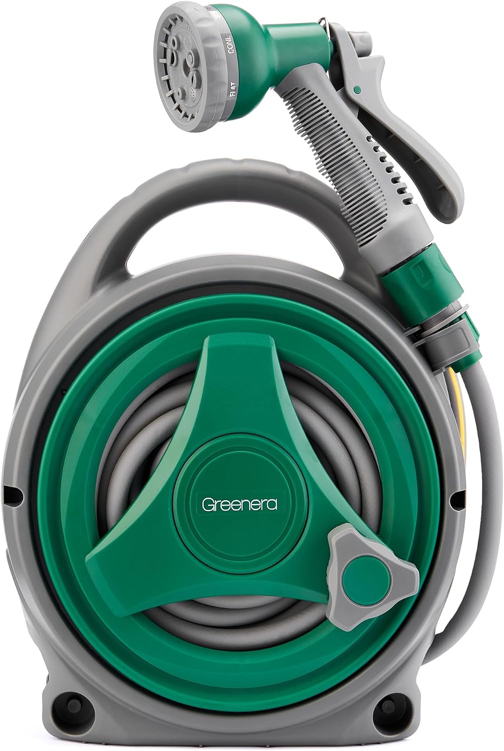 Garden Hose Reel 14M, 12m Water Pipe +2m Leader Hose, Hose Pipe Reel with 8 Adjustable Spray Gun Nozzles, Manual Retractable Garden Water Hose Reel,Outdoor Hose Reel Set for Garden Patios,Balconies