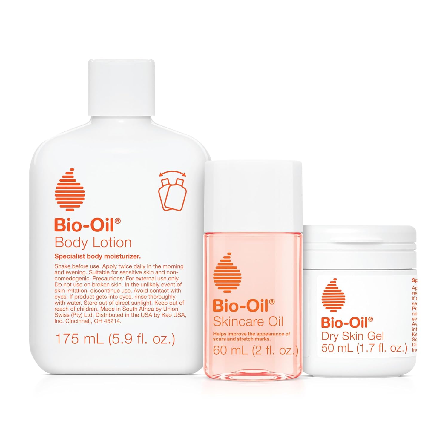 Bio-Oil Skincare Set for Scars, Stretch Marks, and Dry Skin, 3 Pc Travel Size Kit Includes Skin Care Oil (2 oz), Dry Skin Gel (1.7 oz), and Body Lotion (5.7 oz), Pregnancy and Maternity Stretch Marks