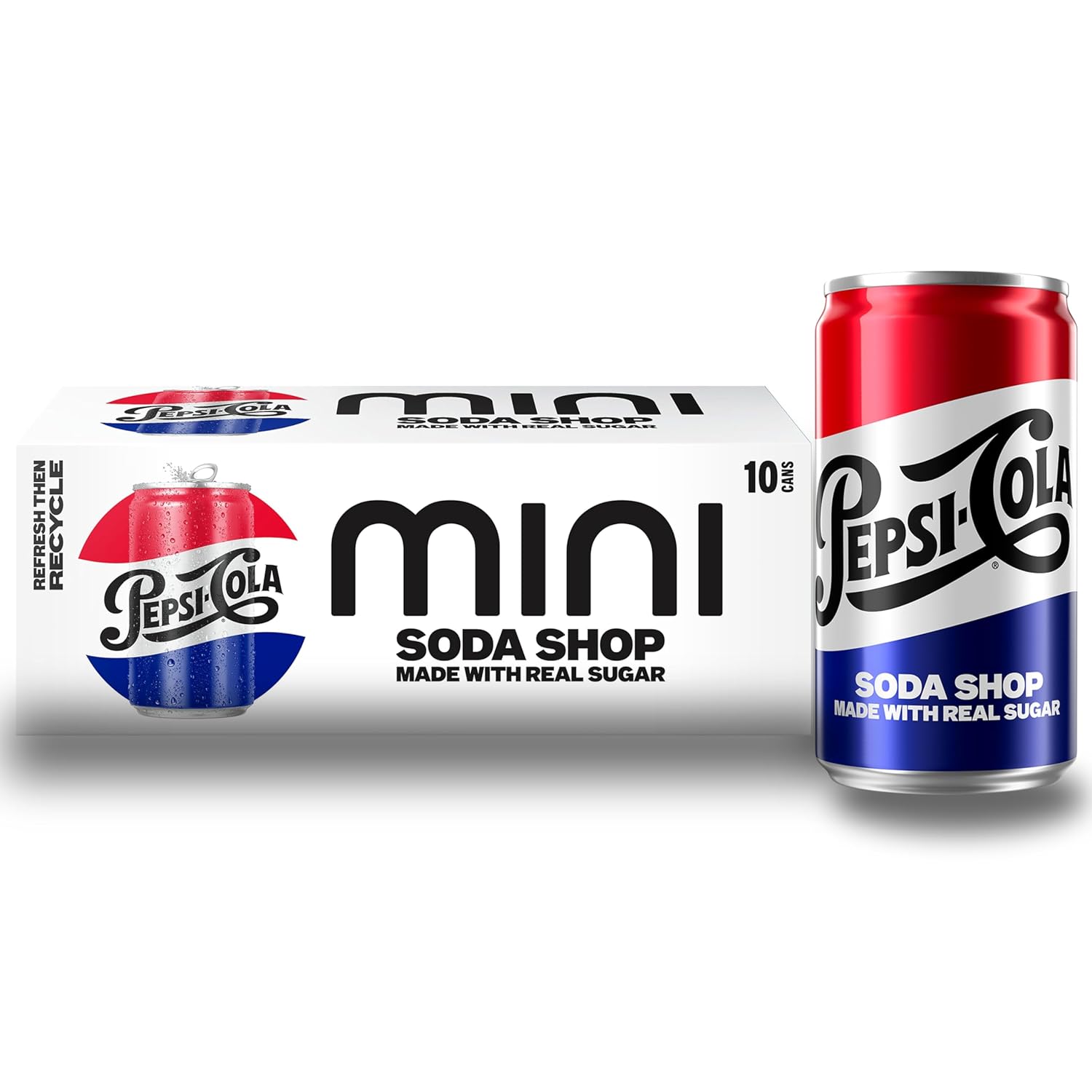Pepsi Real Sugar Soda Mini Cans, 7.5oz Mini Cans, (10 Pack) (Packaging May Vary) ​