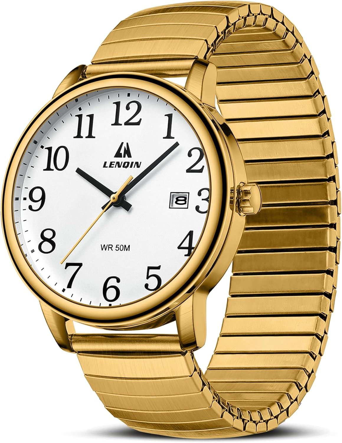 LN LENQIN Mens Watches Analog Quartz Watches Men Stainless Steel Waterproof Men's Wrist Watch Easy Reader 38 mm Expansion Band