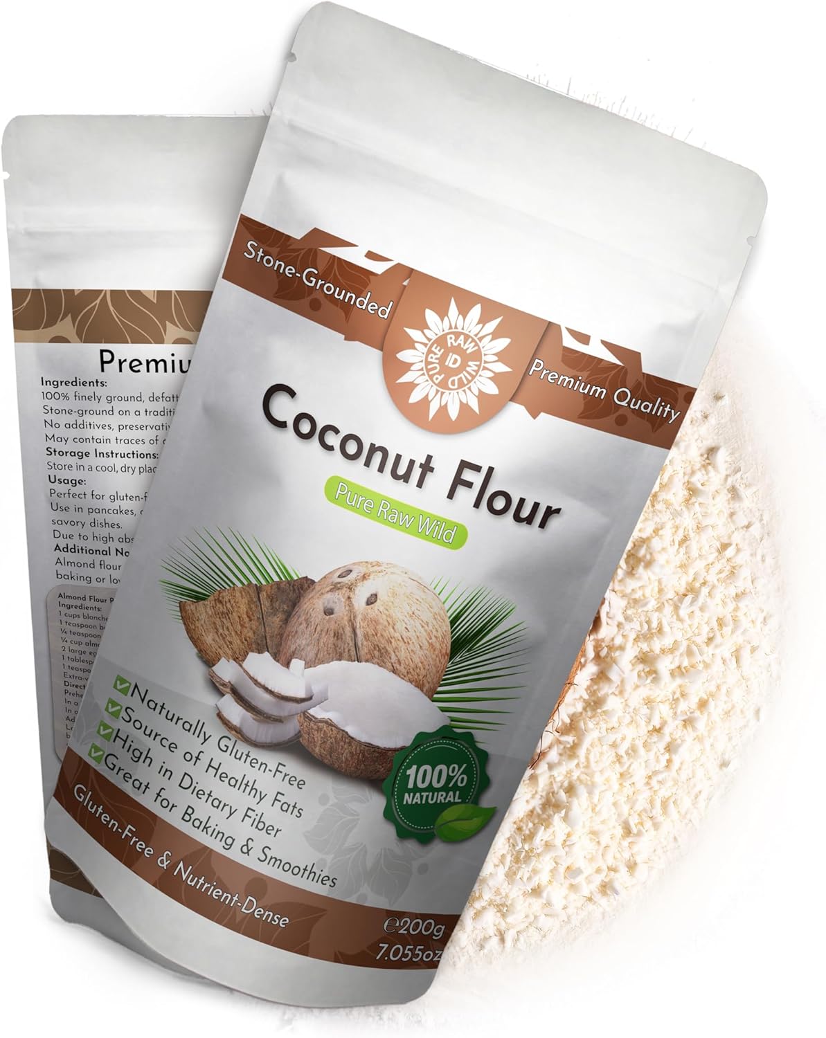 Coconut Flour | Premium Finely Ground Defatted Coconut Pulp | 200g | Gluten-Free, High-Fibre, Low-Carb Flour for Baking, Smoothies & Healthy Recipes | Stone-Ground | iD Pure Raw Wild